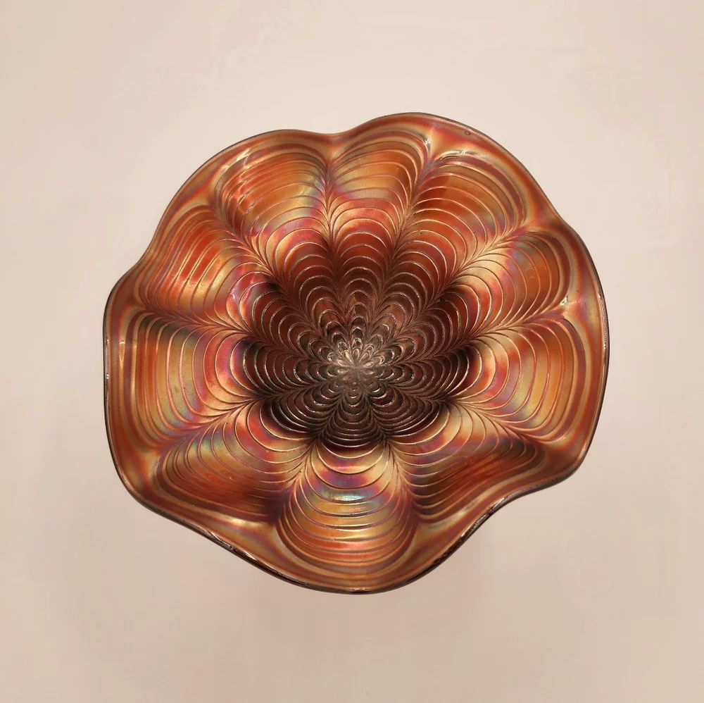 Marigold Carnival Iridescent Art Glass Candy Dish